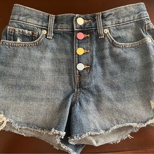 Old Navy button fly girls jean shorts with colorful buttons.  EUC